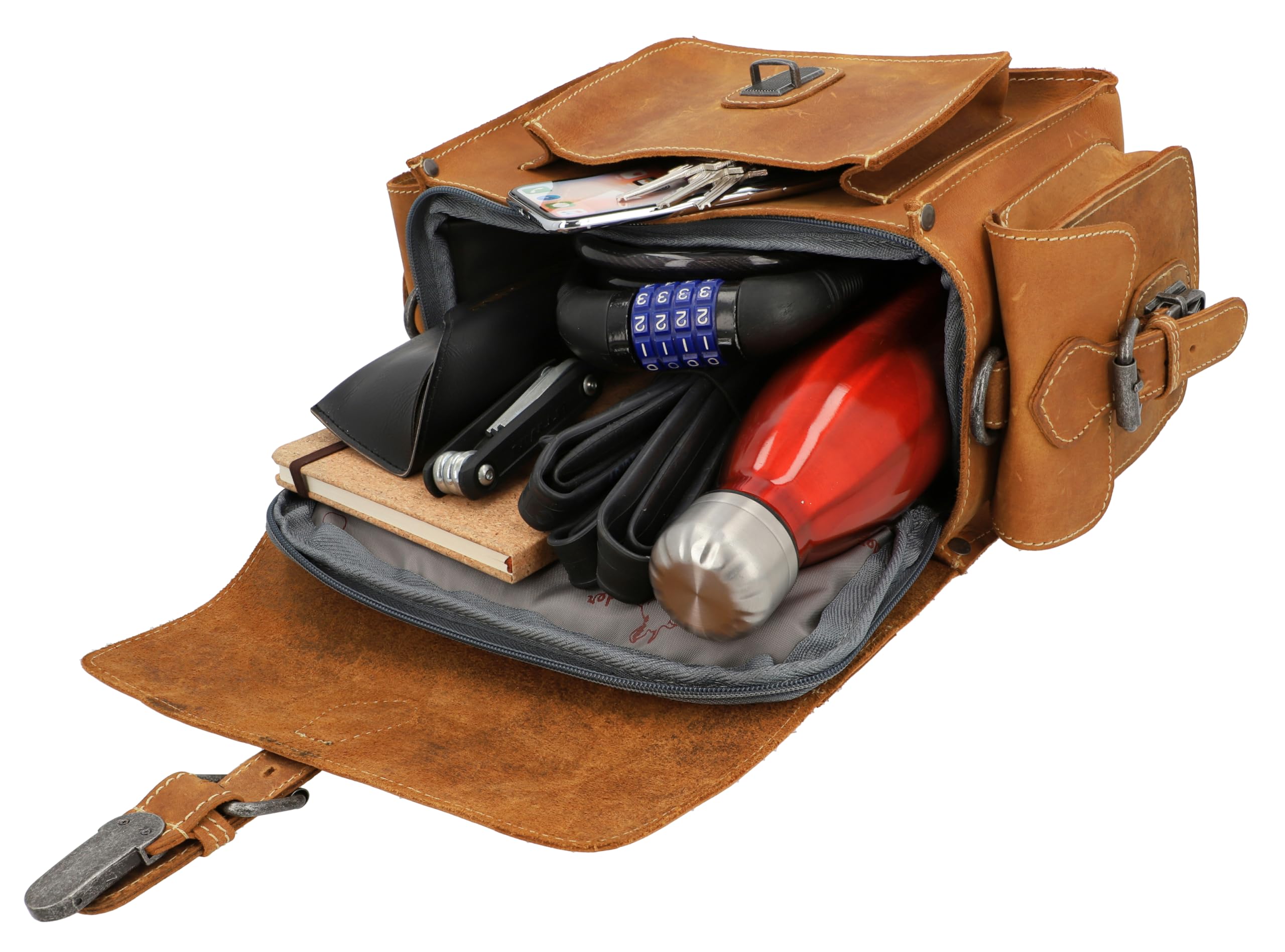 Gusti 2 in 1 Lenkertasche Leder - Gabriel Umhängetasche Fahrradtasche Tasche Ledertasche Vintage Braun Leder kompatibel mit KlickFix ohne Adapter