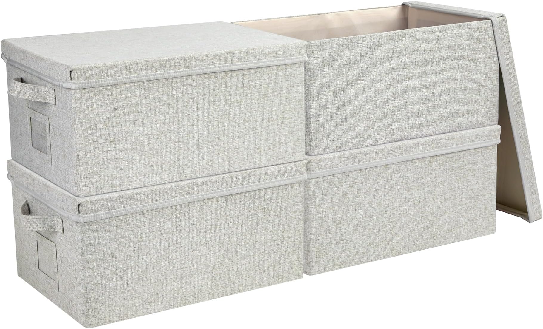 Storage Bins with Lids closet organizer cabinet Box for Clothes,Toys,shelf | 2 Pack, 17"X 12"X 2", Collapsible, Stackable, Dustproof, Built-In Handle, Label Slot, Linen Fabric, Cardboards, Gray-Green