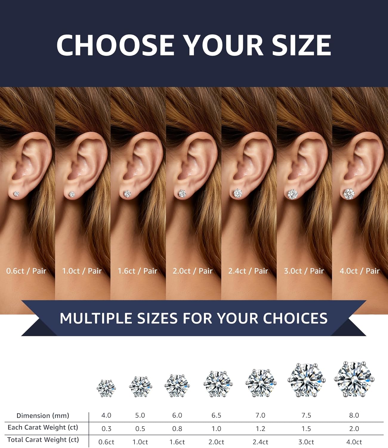 Moissanite Stud Earrings for Women, 925 Sterling Silver Earrings, 18K White Gold Plating earrings for Men (0.6-4ct) - Image 4