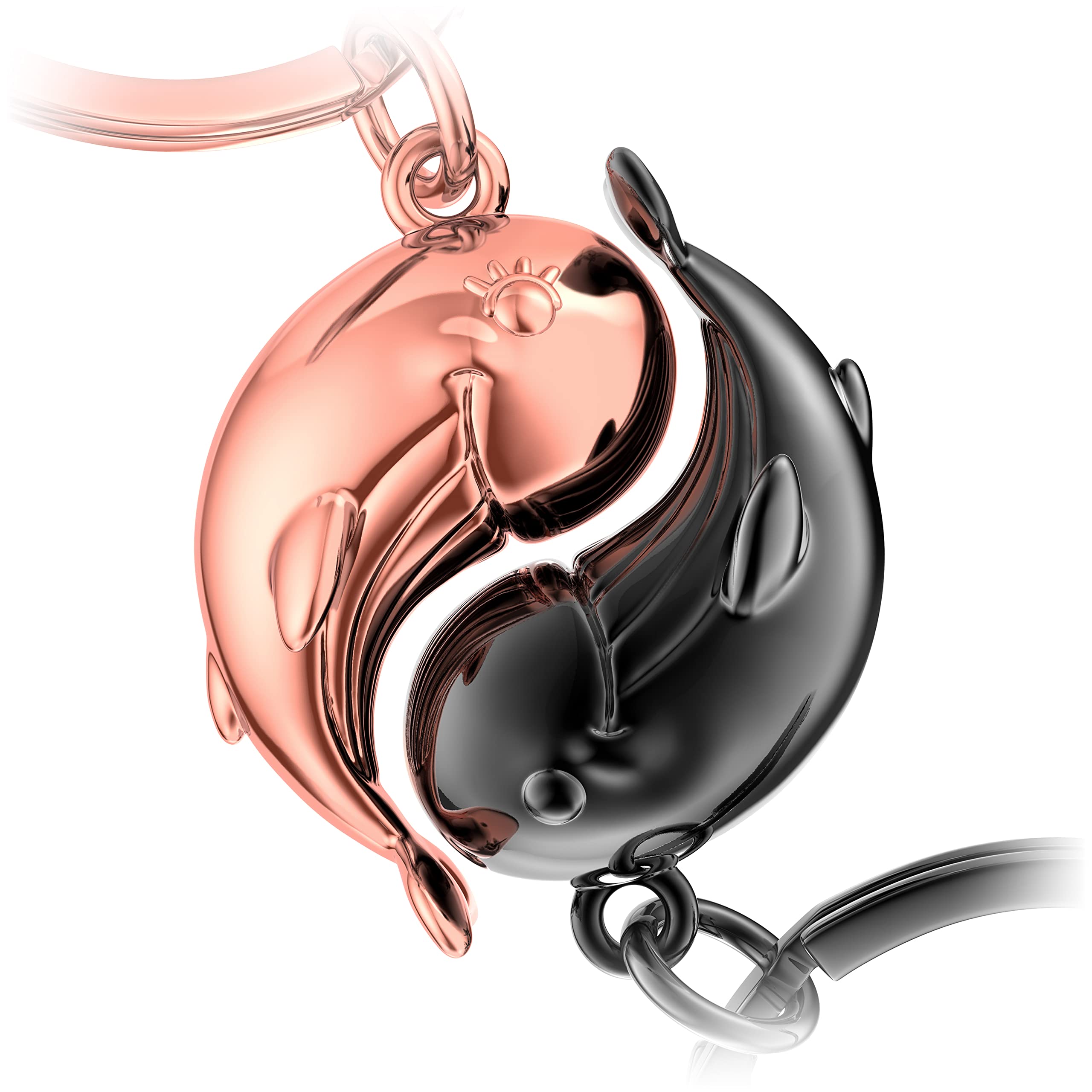 Fabach Black & Rose Gold Whale Keyring For Couples Moby - Whale Lucky Charm Gifts Girlfriend Or Boyfriend - Partner Gift Love Keyring For Birthday, Valentine's Day, Standard Size