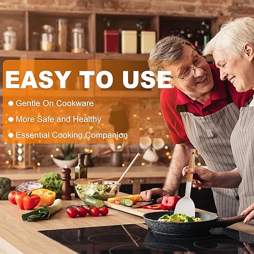 Miniatura 7 de Juego de 2 espátulas de silicona para utensilios de cocina antiadherentes, 600 F resistentes al calor, juego de espátulas de cocina sólidas