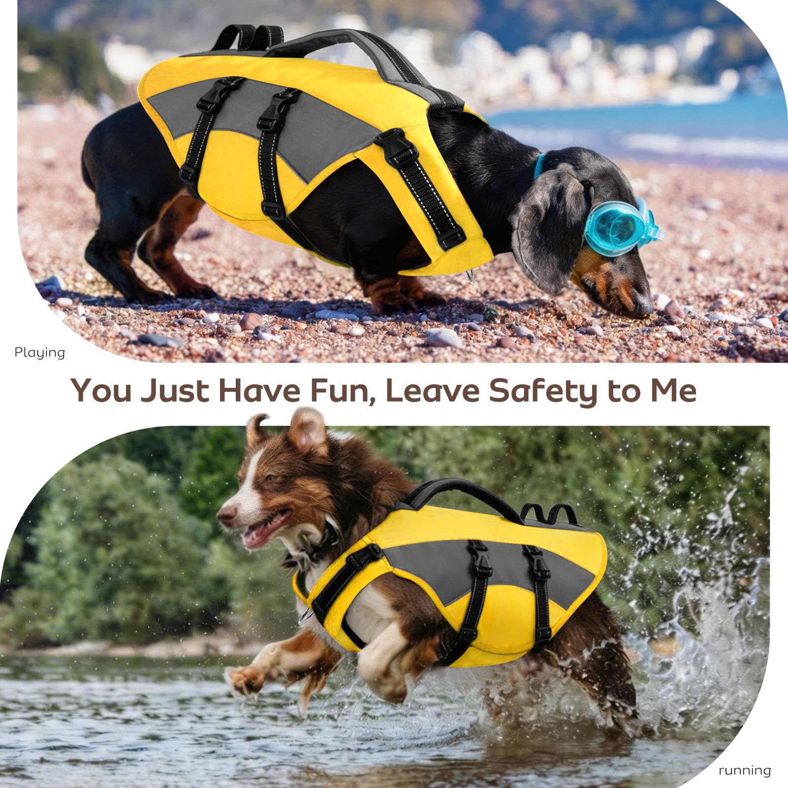 CITÉTOILE Giubbotto di Salvataggio per Cani, Salvagente Cane Regolabile Ripstop, con Maniglia e Strisce Riflettenti, per Gli Sport Acquatici, Dog Life Jecket, Giallo, M