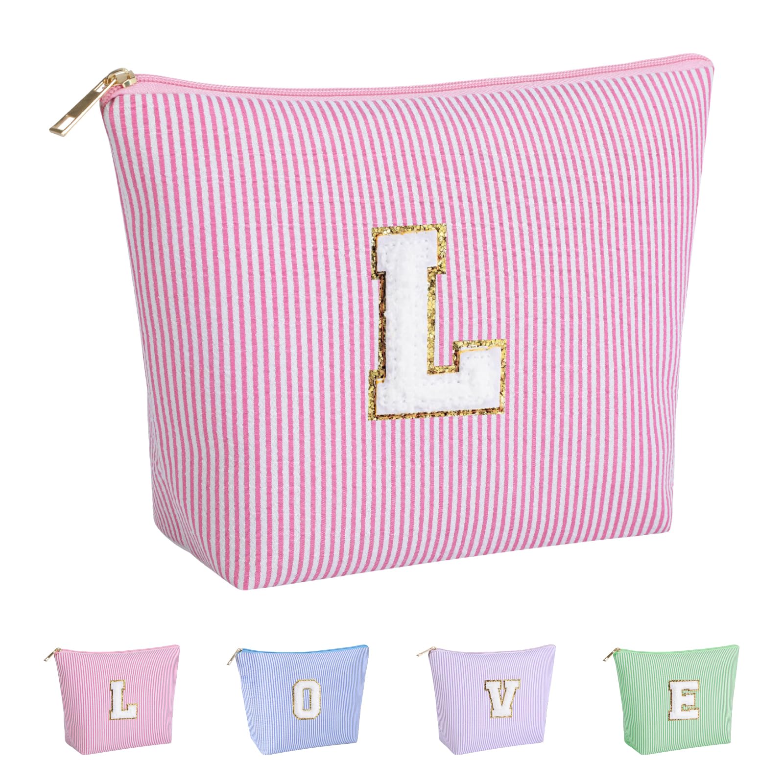 Huifen Personalized Gift Initial Makeup Bag, Cosmetic Bags for Women Travel Toiletry Cute Make Up Bag, Birthday Gift for Kids Teen Girls, Easter