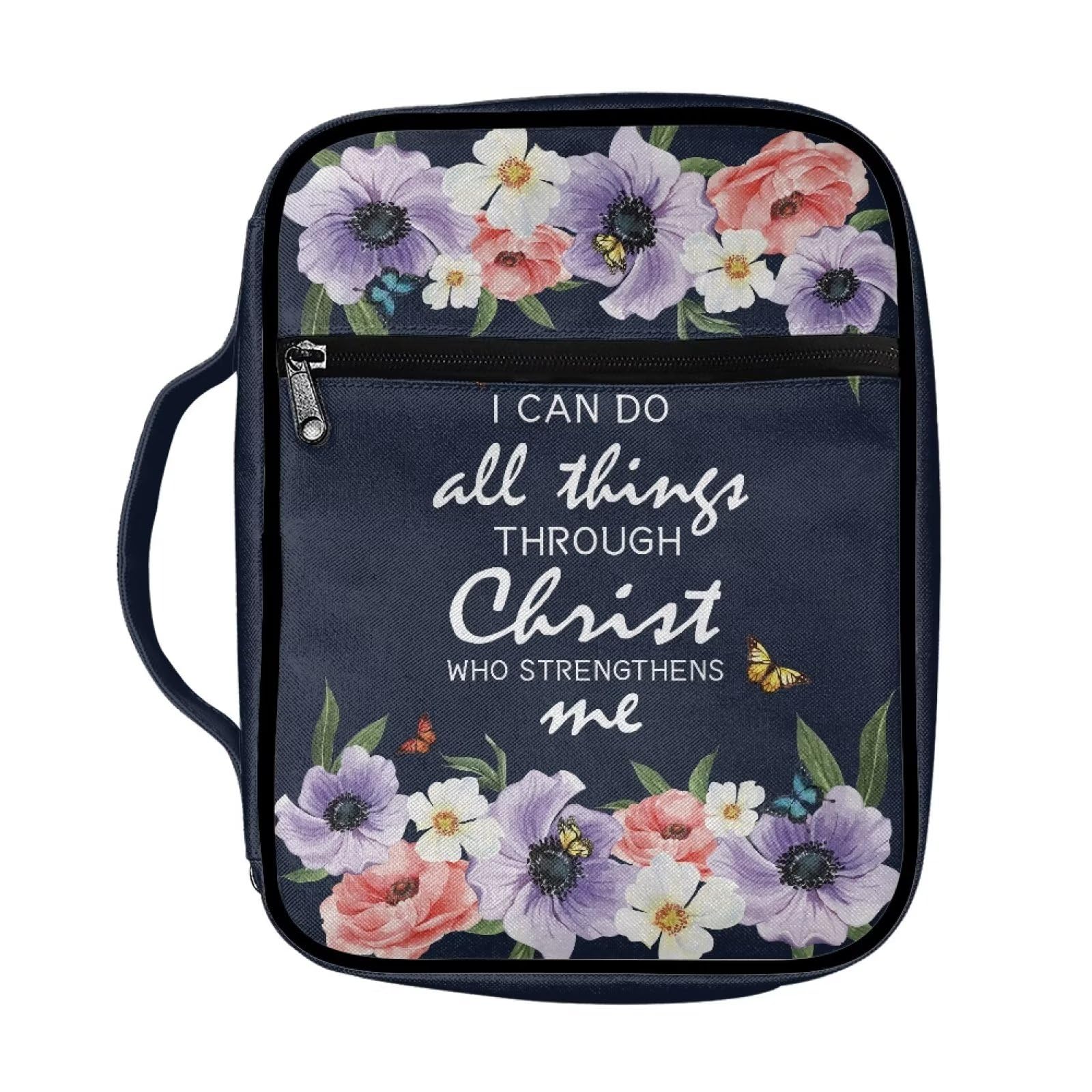 SEANATIVE Butterfly Floral Bible Covers for Women Aesthetic Bible Carrying Case Lightweight Journal Notebook Church Bag with Pockets and Zipper