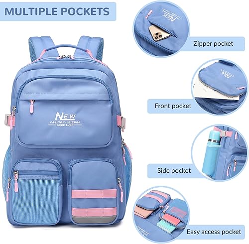 Miniatura 5 de Mochila grande universitaria para adolescentes, hombres y mujeres, múltiples bolsillos, resistente al agua, casual, mochila para viajes, Negro -,