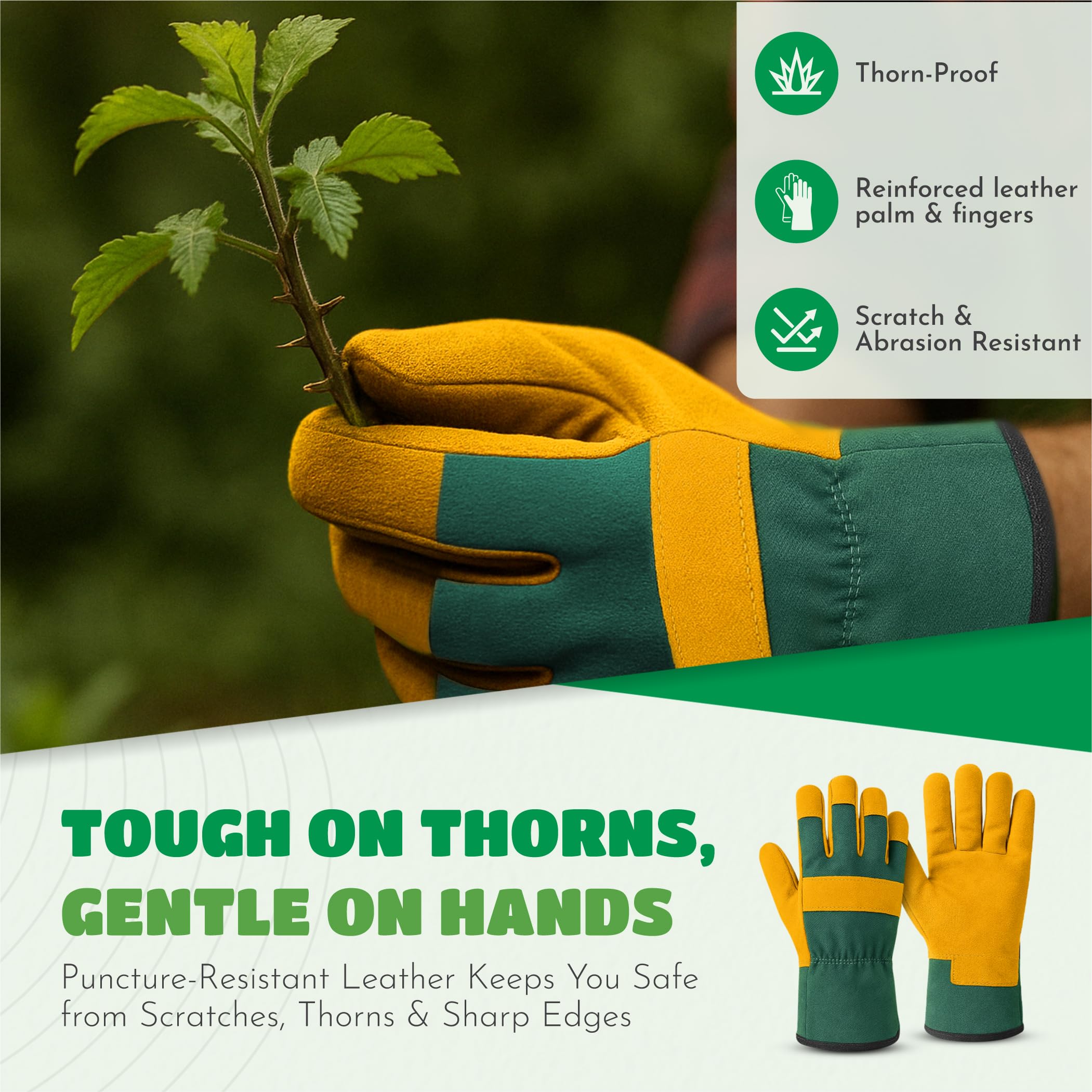 KEPLIN Gardening Gloves Pair for Men & Women, Premium Cowhide Leather and Fabric, Thorn & Puncture Resistant - Image 3