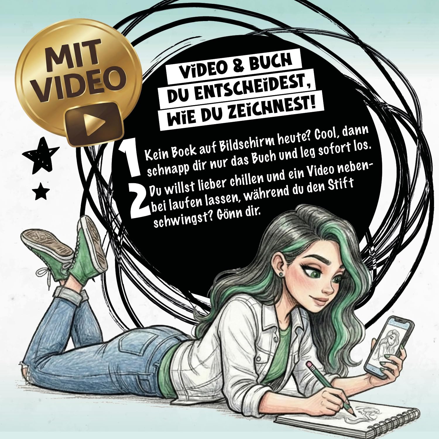 Digga, so geht Zeichnen lernen 2 – Next Level für Mädchen ab 12: Mitmach-Zeichenbuch mit coolen Schritt für Schritt-Motiven, Video-Anleitungen & Challenges (Digga-Zeichenbuchreihe)