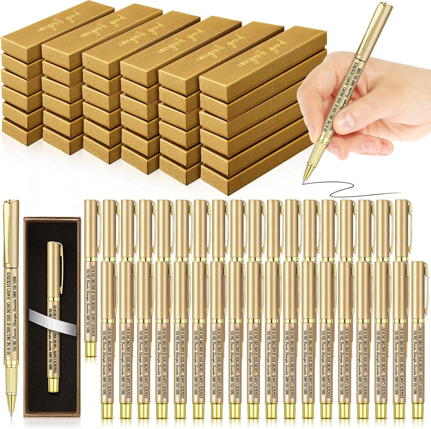 Fullhawl 36 Set Class of 2026 Graduation Gifts Bulk Inspirational Ballpoint Pen with Congrats Grad Gift Boxes Engraved Go in Direction of Your Dreams Pens for Senior College Students(Gold)