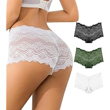 Sexy Underwear for Women High Waisted Cheeky Panties Lace Boyshorts Comfort V Waist Ladies Panty 3 Pack
