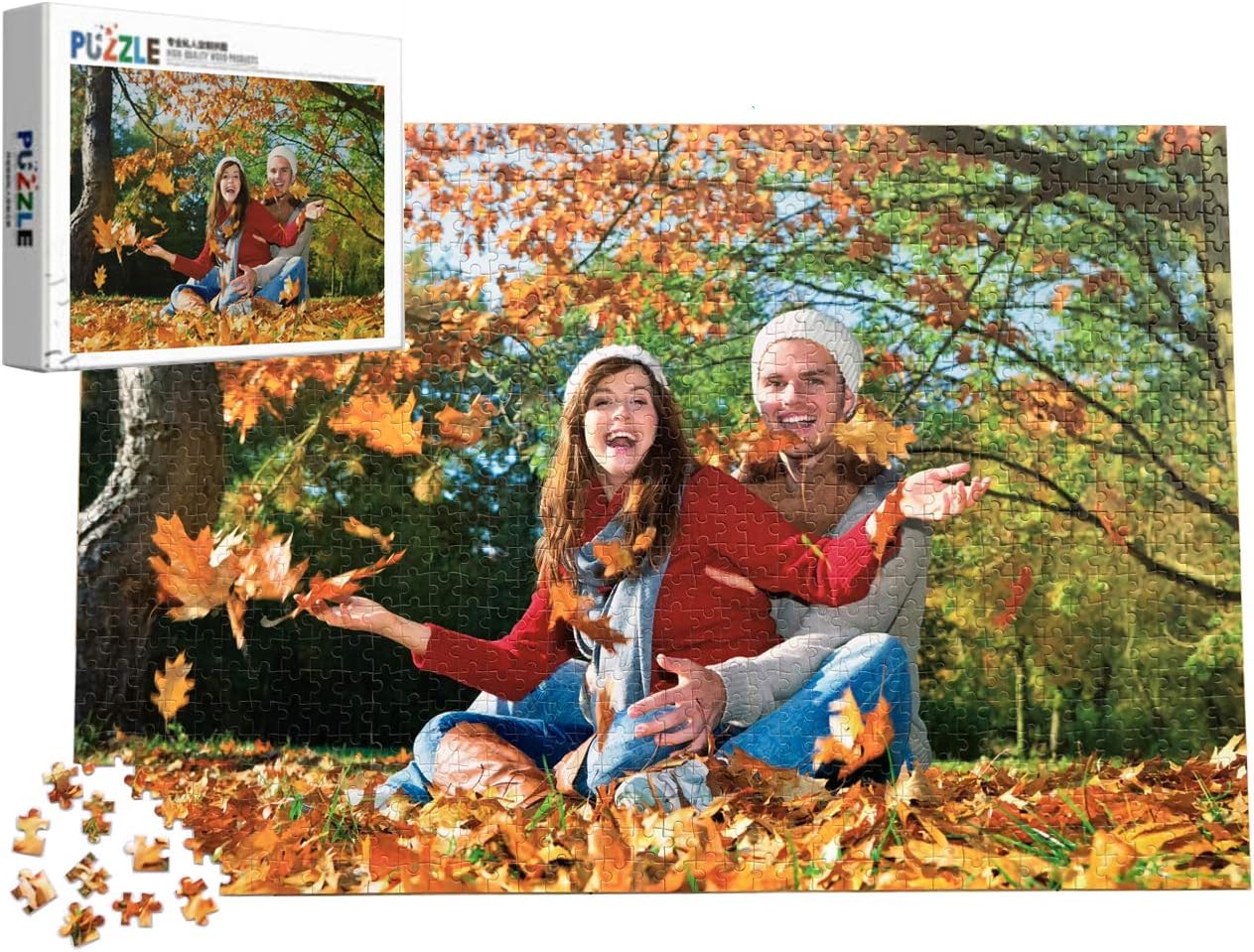 Custom Photo Wooden Puzzle 1000 Pieces, Personalized Custom Jigsaw Puzzle from Your own Image and Text, DIY, 29.5x19.7 inch (Box Classic)