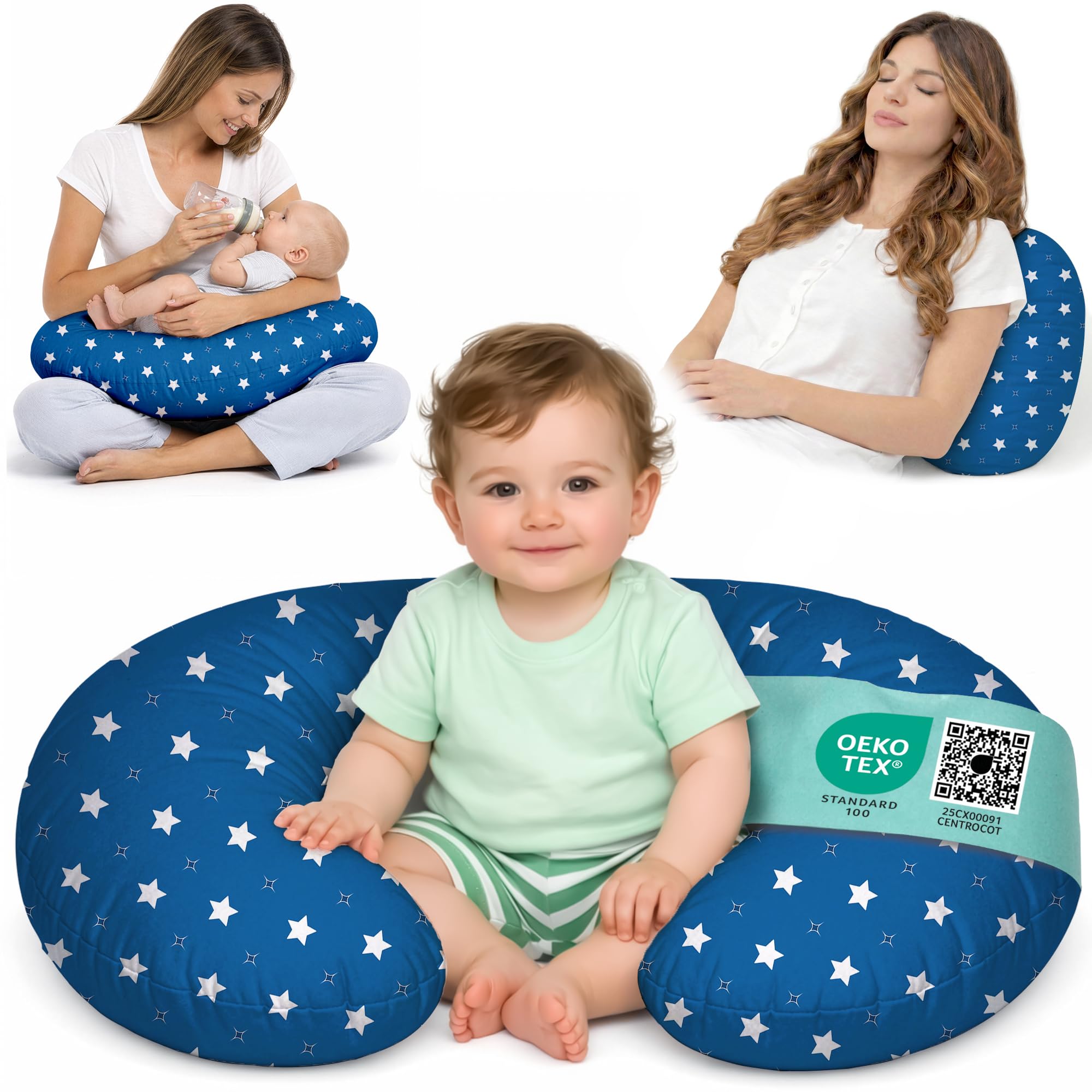 Cuscino Allattamento e Gravidanza Ciambella Allattamento Neonato con Federa in 100% Cotone e Morbido Riempimento Supporto Ergonomico alla Schiena Idea Regalo per Neo Mamme Accessorio Premaman Lavabile