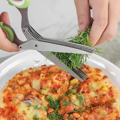 Miniatura 6 de X-Chef - Tijeras de hierbas multiusos con 5 cuchillas de cocina, cortador de hierbas con cubierta de seguridad (verde)