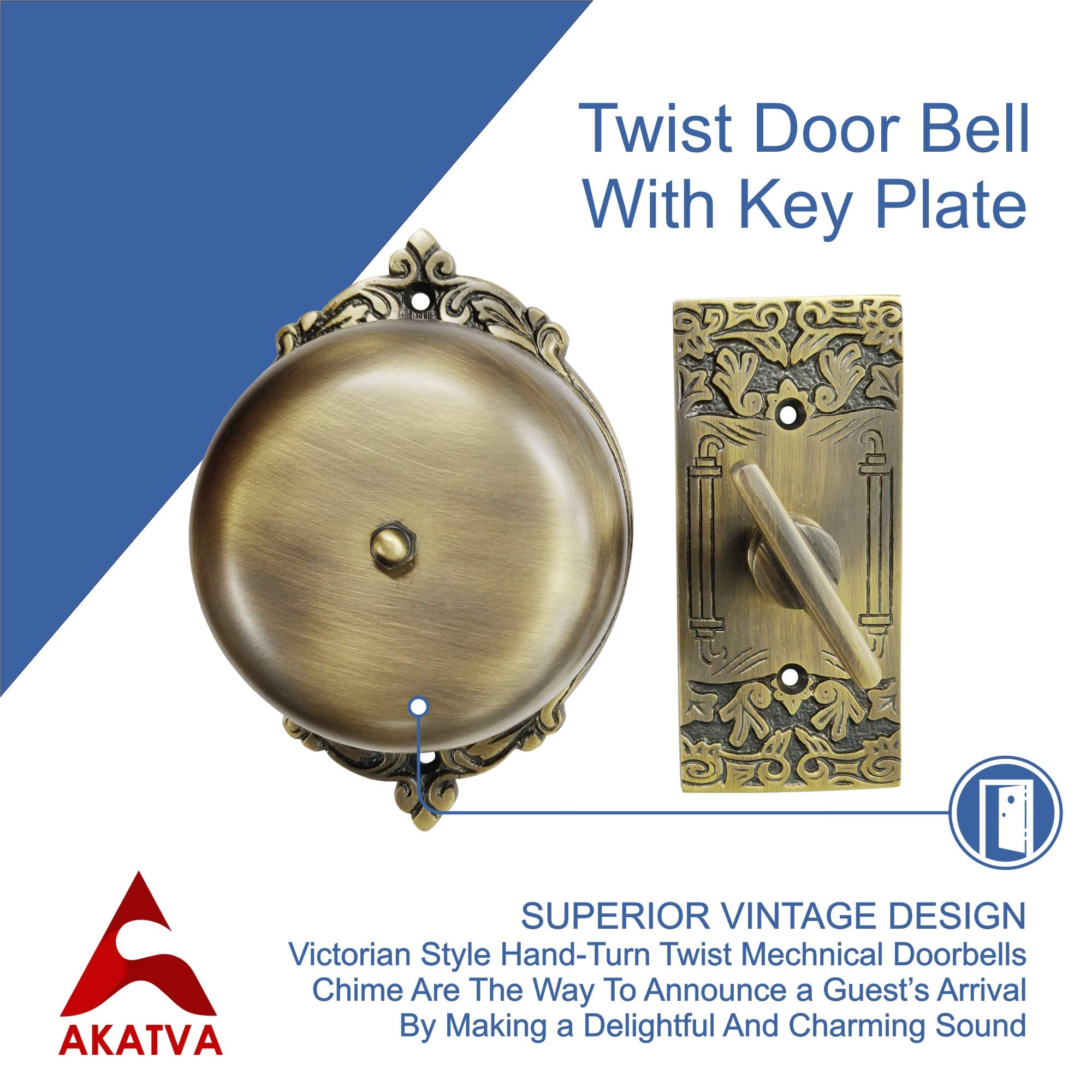 Akatva Vintage Twist Bell with Key Plate Ring Chime Doorbell Chime