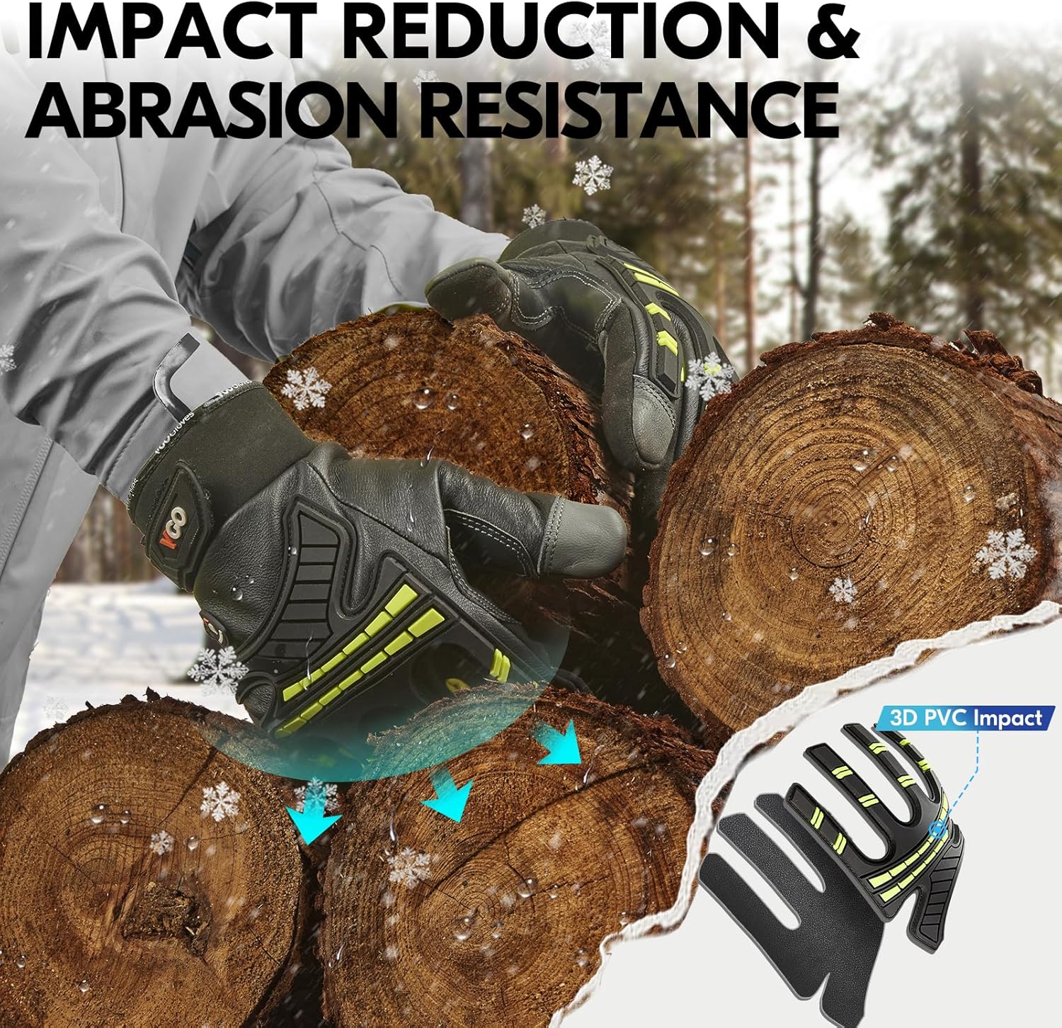 Vgo... -4℉ or above Winter Waterproof High Dexterity Heavy Duty Mechanic Glove, Anti-vibration, Anti-abrasion, Touchscreen (S,Green,GA8954FW) - Image 4