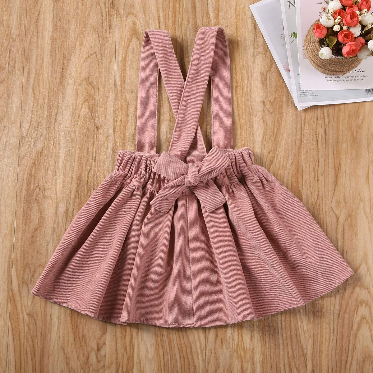 One opening Cute Baby Girl Corduroy Skirt Dress Infant Toddler Suspender Straps Casual Skirt Sundress Spring Summer Clothes (Pink, 3-4T)