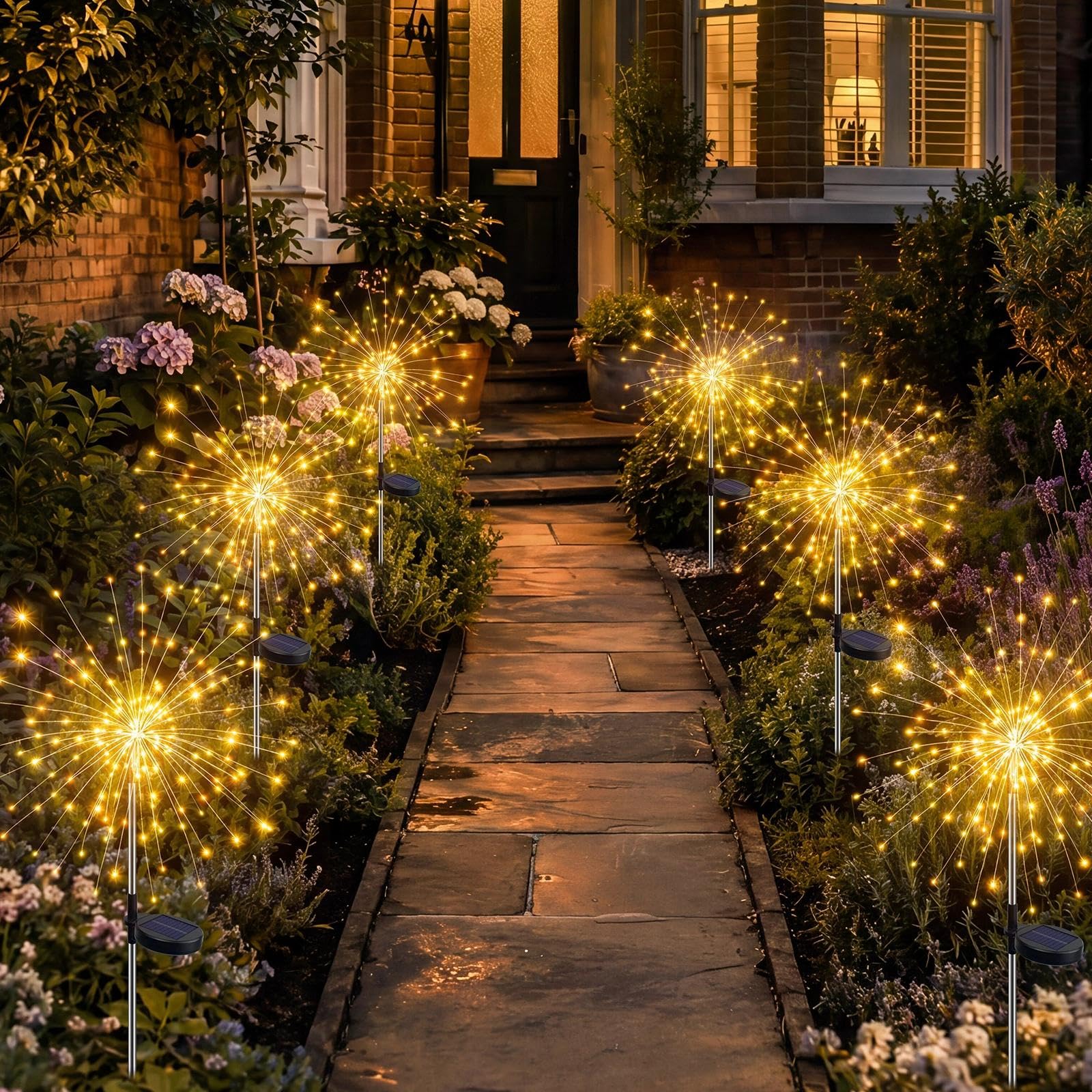Fairdeer 6 Pack Solar Firework Lights Outdoor, 118LED Solar Starburst Garden Lights with 8 Modes, Waterproof Decorative Lights for Garden, Lawn Landscape Decoration-WarmWhite