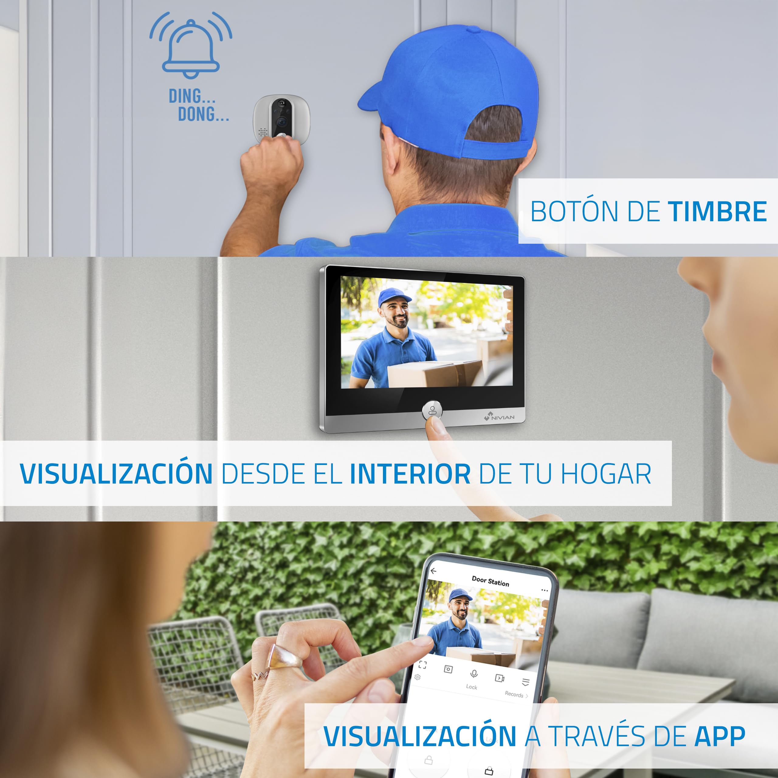 NIVIAN Mirilla Digital WiFi - Cámara vídeo Full HD con Batería y Timbre, Audio Bidireccional, Detección PIR y Visión Nocturna | App y Control por Smartphone