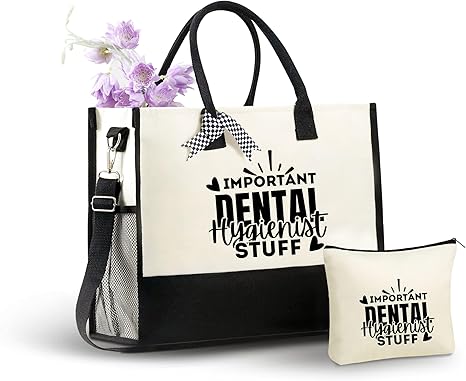 InnoBeta Dental Gifts for Women Canvas Tote Bag, Dental Gifts Tote with Top Zipper Closure and Shoulder Strap for Birthday, Mother's Day, Christmas