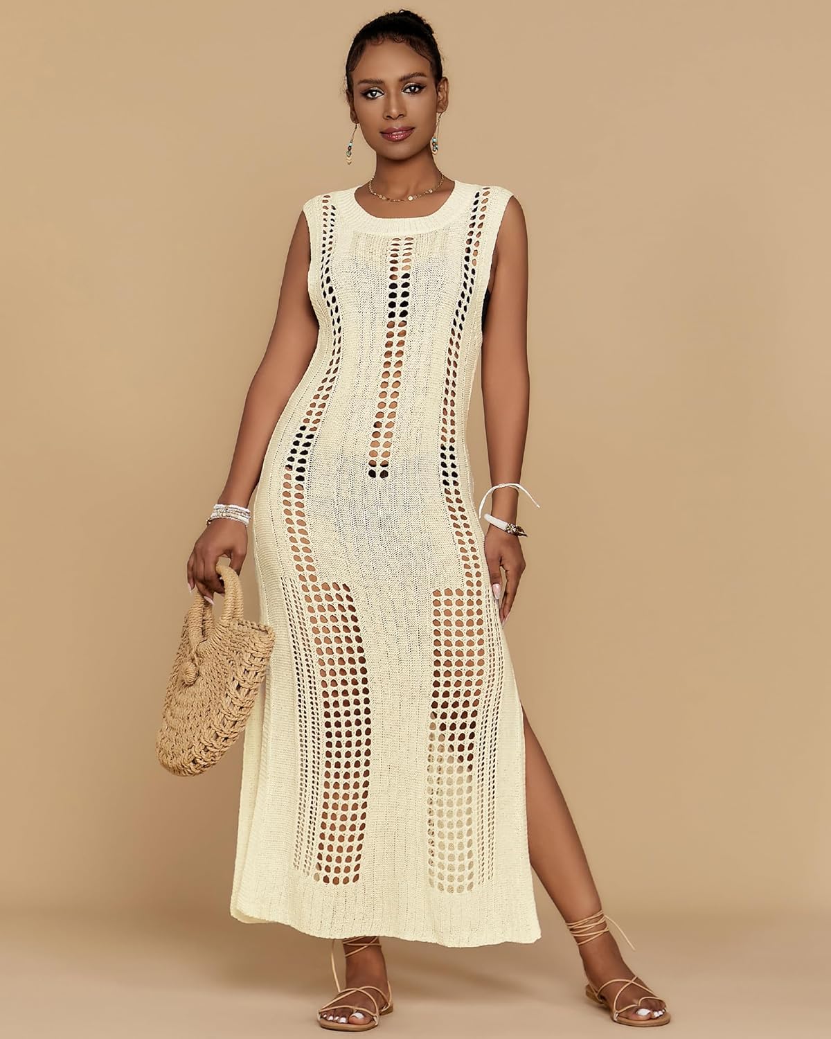 Bsubseach Crochet Beach Cover Ups for Women Sleeveles Swimsuit Coverups Hollow Out Summer Knit Bikini Beachwear - Image 3