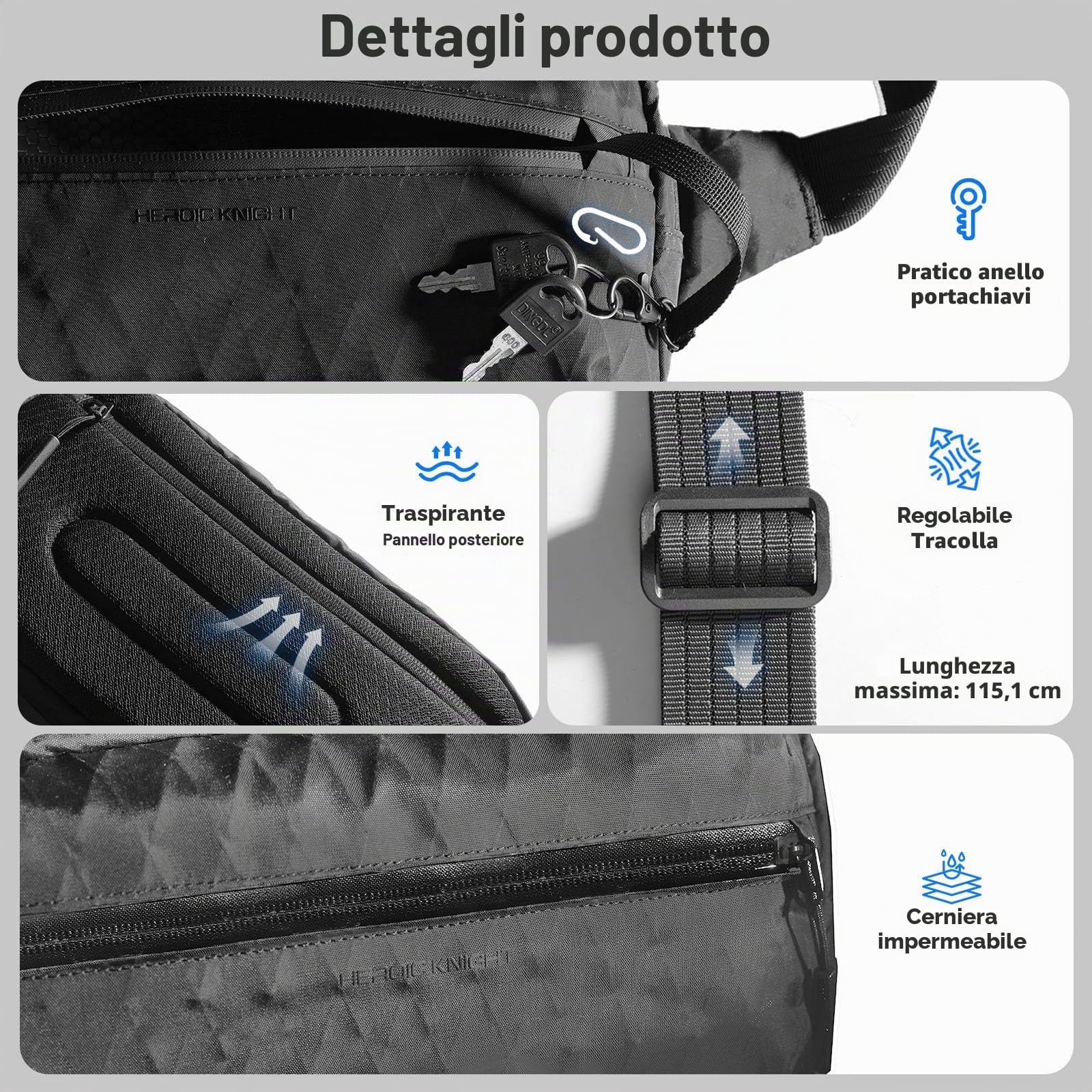 hk Borsa a Tracolla Impermeabile da Uomo e Donna, Borsa a Tracolla Leggera | Antisfondamento con Ampia Capienza Borsa a Spalla per Quotidiano Passeggiate Viaggi Vacanze e Attività all'aria Aperta, Nero