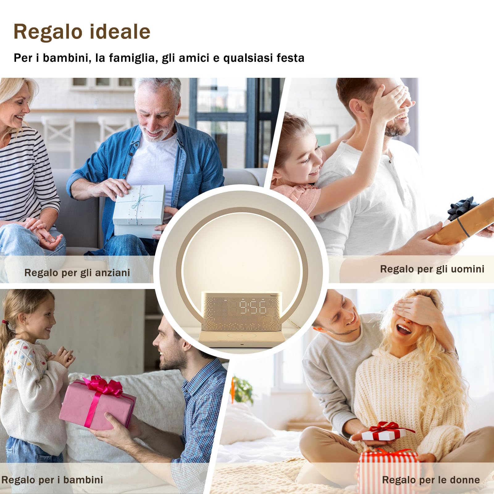 blonbar Lampada da comodino con sveglia luminosa, Wake Up Light, 10 W Wireless Charger, Touch dimmerabile con 3 livelli di luminosità, suono calmante, aiuto per dormire neonati e adulti per camera da