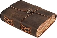 LeatherVillage Vintage Leather Bound Journal for Women & Men - Book of Shadows with Antique Lock, 200 Deckle Edge Pages, 8x6 Distressed Brown