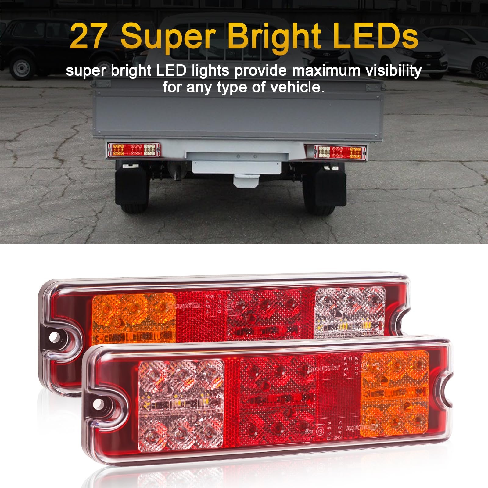 2 Stück LED Anhänger Rückleuchten 12V/24V 27 LEDs Superhelle wasserdichte mit Blinker,Bremse,Rück,Rückfahr,Reflektorlampe für RV LKW KFZ Traktor Bootsanhänger