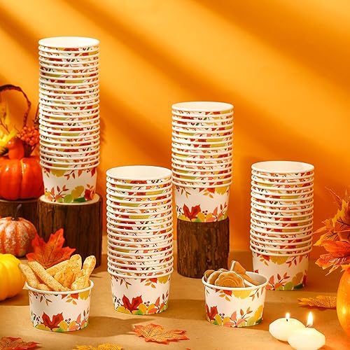 Miniatura 3 de 200 vasos de papel desechables para el día de Acción de Gracias, cuencos de postre desechables con temática de otoño, tazas de papel para