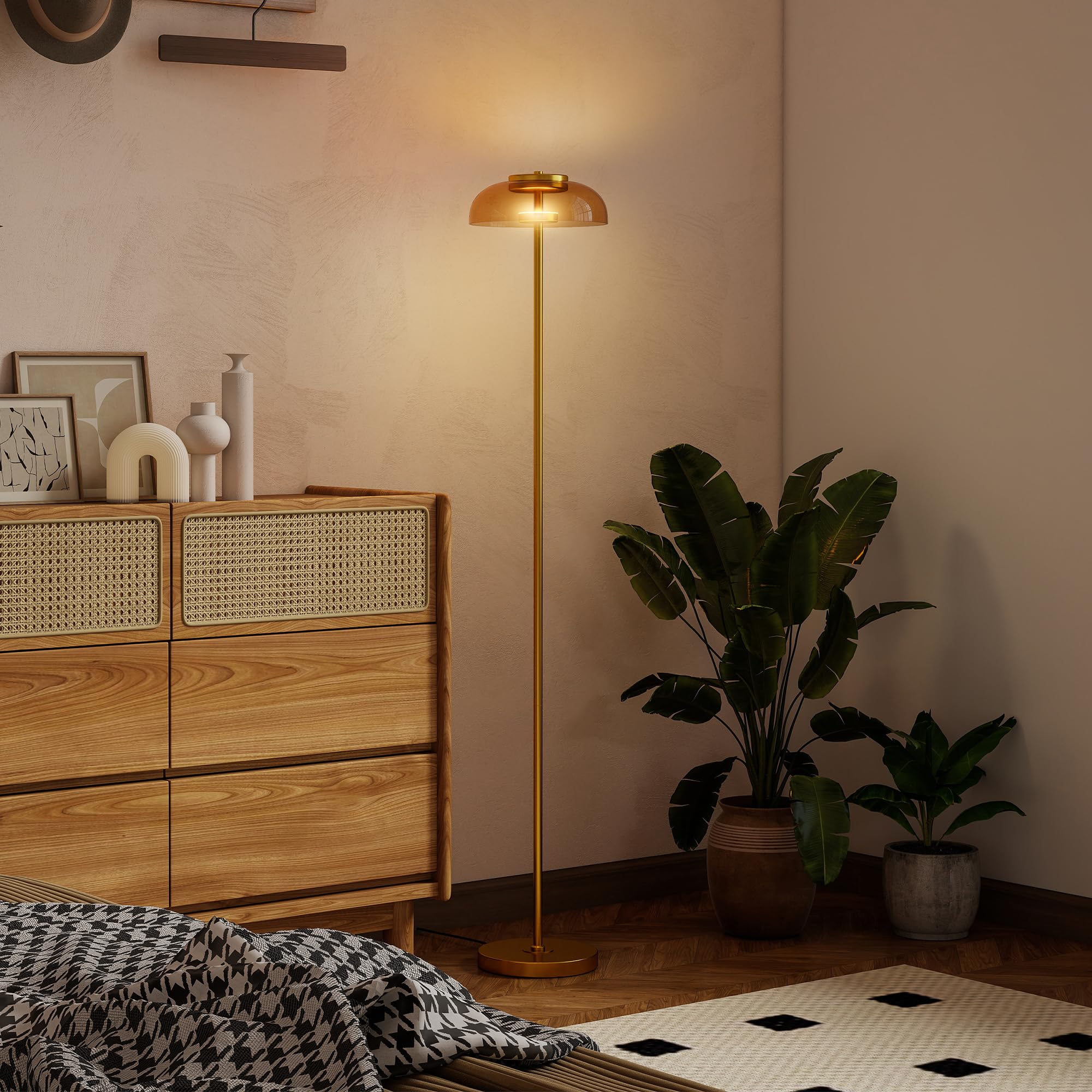HOMCOM LED Stehlampe für Wohnzimmer, Standleuchte, Warmes 3000K, Messing | Stehleuchte mit Fußschalter, Standleuchte für Schlafzimmer und Wohnzimmer, Glühbirne Nicht Enthalten