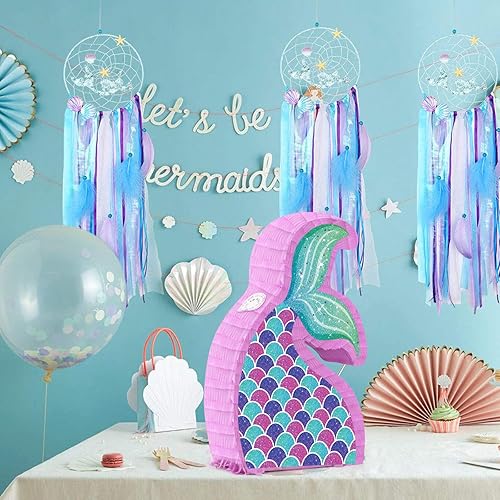 Miniatura 8 de Piñata de sirena para decoraciones de fiesta de cumpleaños, juegos de fiesta de sirena con los ojos vendados y murciélagos, suministros de fiesta de