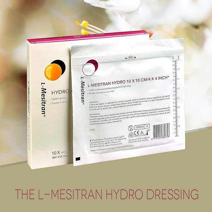 Amazon Com L Mesitran Hydro Dressing With 30 Medical Grade Honey Hydrogel Pad For Healing Soothing Anti Inflammatory Properties For Chronic Acute Deep Superficial Post Operative Wounds 4 X 4 10pk Health