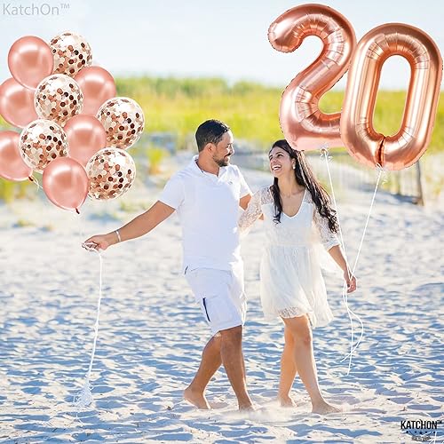 Miniatura 8 de KatchOn, Globos de oro rosa con el número 20 de 40 pulgadas, paquete de 12, 20 globos con confeti, bonitas decoraciones de cumpleaños de 20 años