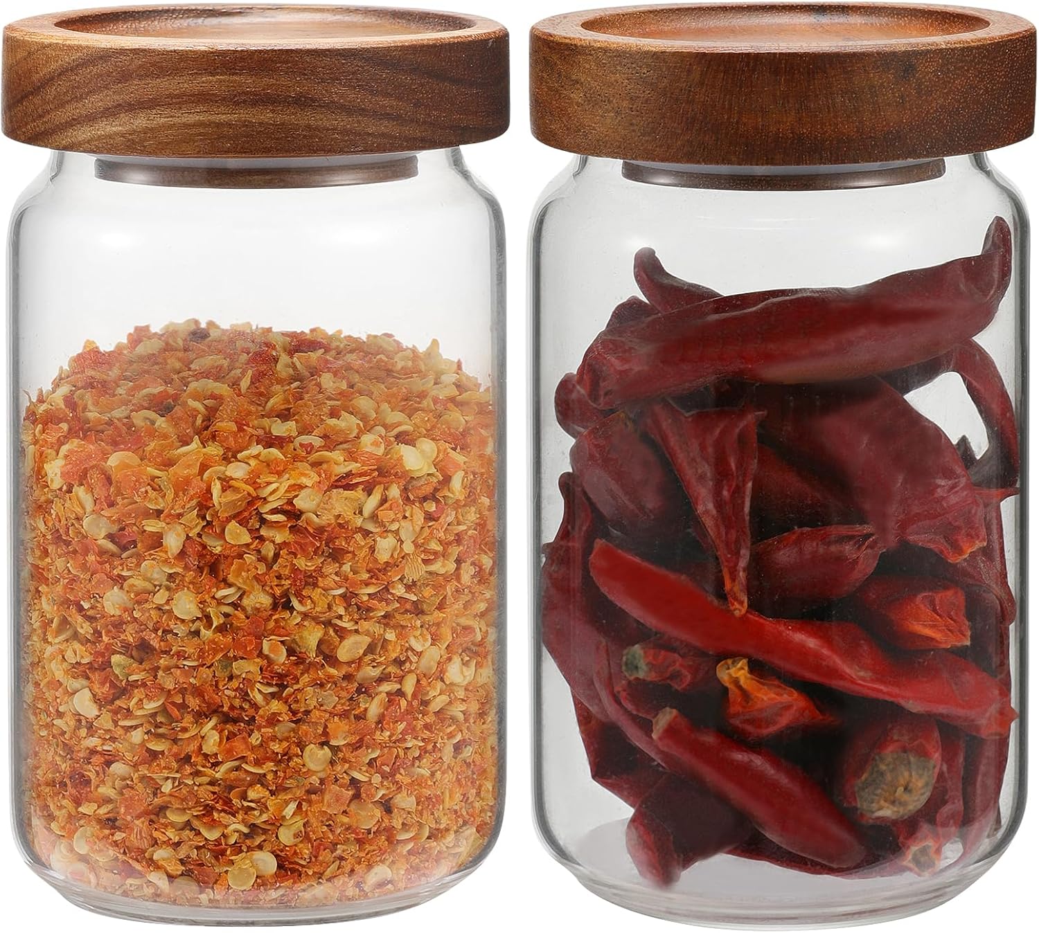 66oz Large Glass Storage Jar with Wooden Lids Spoons Labels Glass Coffee Ground Canister Borosilicate Glass Sugar Flour Container for Cookies Spice Rice Tea(2000ml/67oz-2 pack-with scoop)