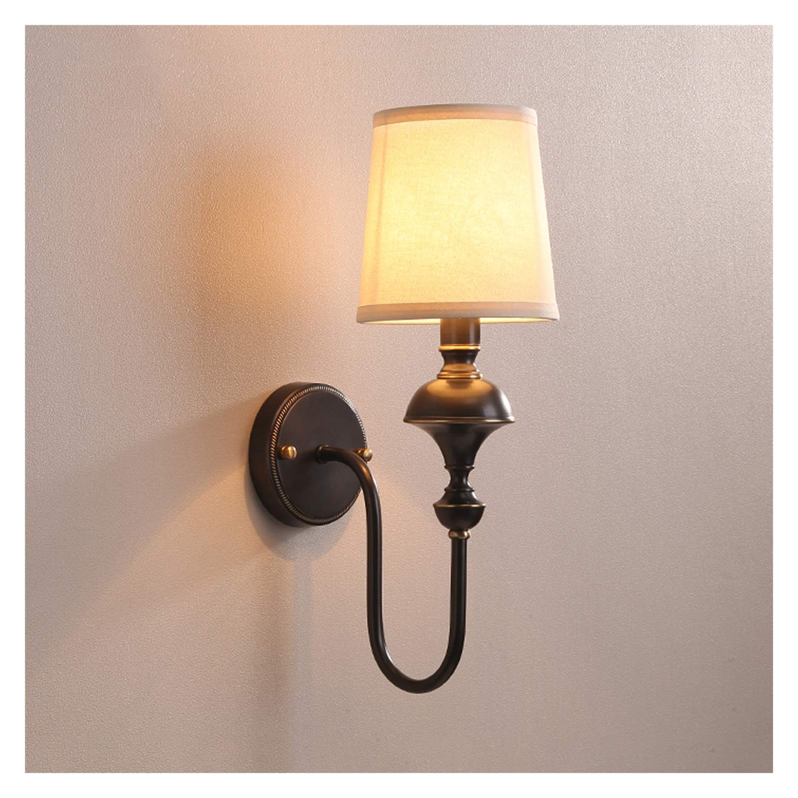 YNIYUJKL Wall Lamp, Wall Lamp Modern Copper Wall Lamp Simple Living Room Background Wall Bedroom Bedside Wall Light Creative Staircase Aisle Wall Lamp With Linen Fabric Lamp,Black-1PACK