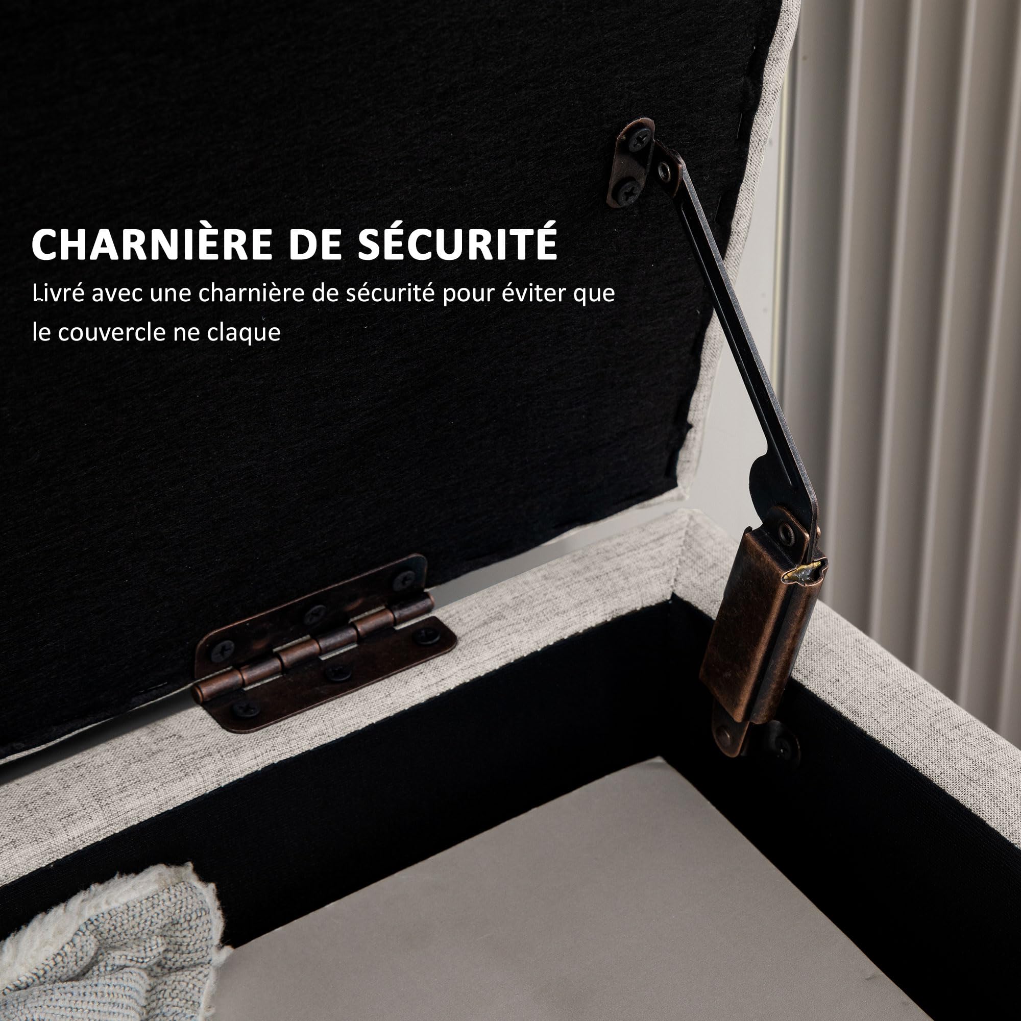 HOMCOM Banc Coffre Rangement Rembourré 110 x 39 x 45 cm Beige | Banc de Lit, Aspect Lin, pour Chambre à Coucher, Salon, Entrée, Charge 220 Kg