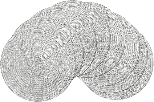 Miniatura 32 de SHACOS Juego de 6 manteles individuales redondos trenzados de 15 pulgadas antideslizantes resistentes al calor de algodón y poliéster, alfombrillas