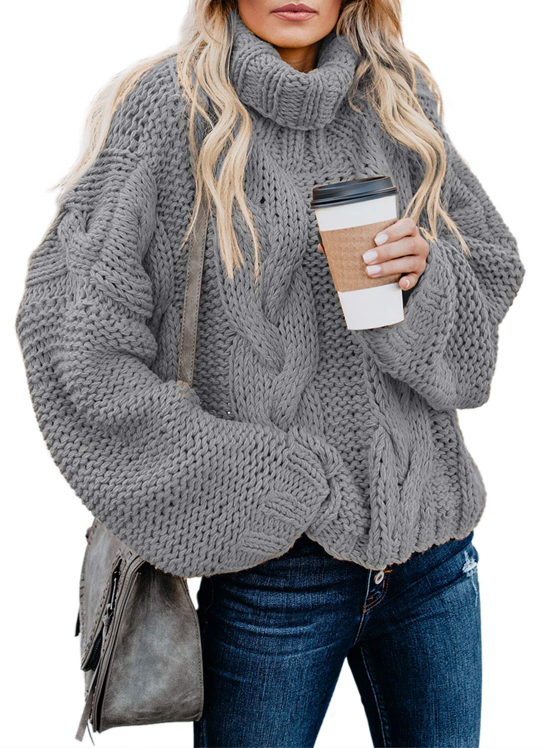 BLENCOTWomen Cable Knit Turtleneck Sweater Casual Thick Long Sleeve Tops Pullover