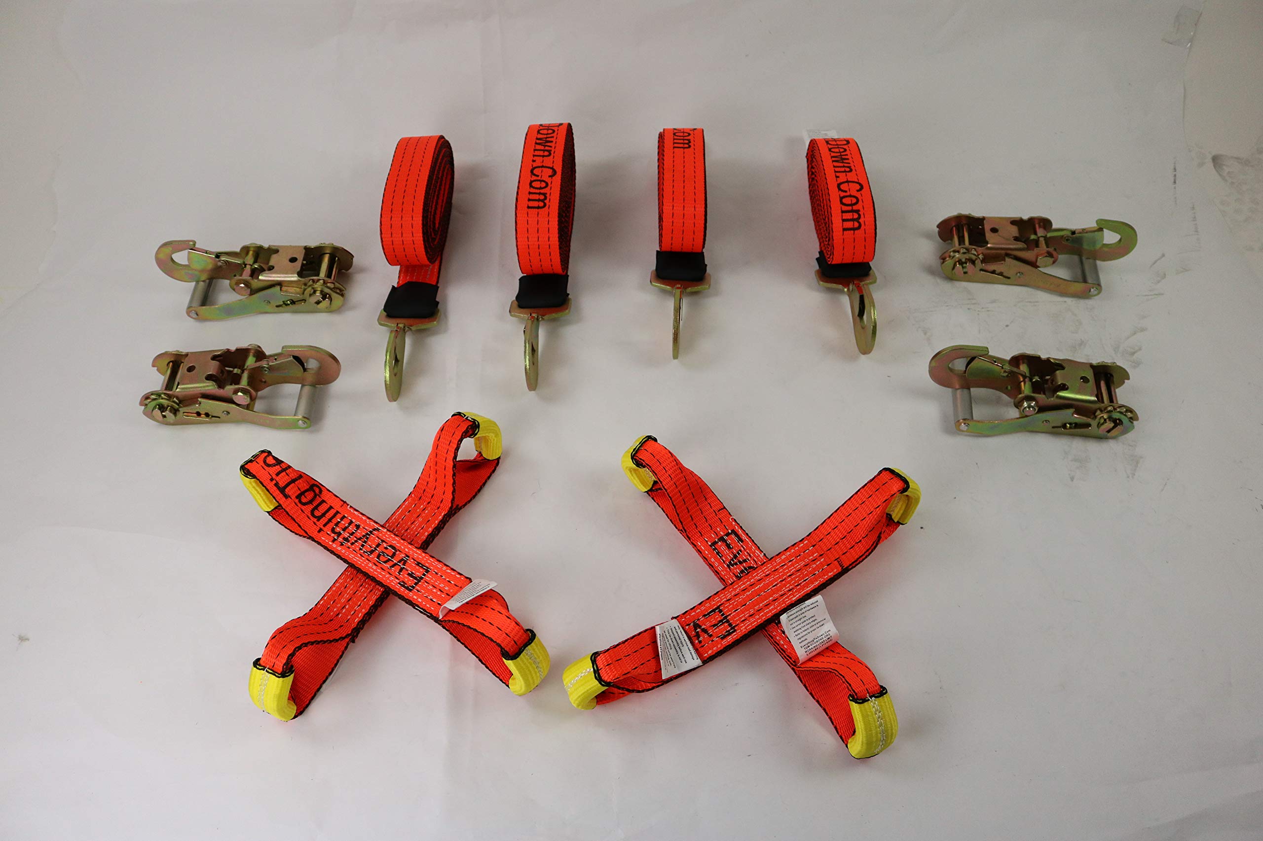 8 Point Kit 18' Heavy Duty Orange Tecnic Strap Kit for Rollback/Flatbed Tie Downs with Twisted Snap Hook
