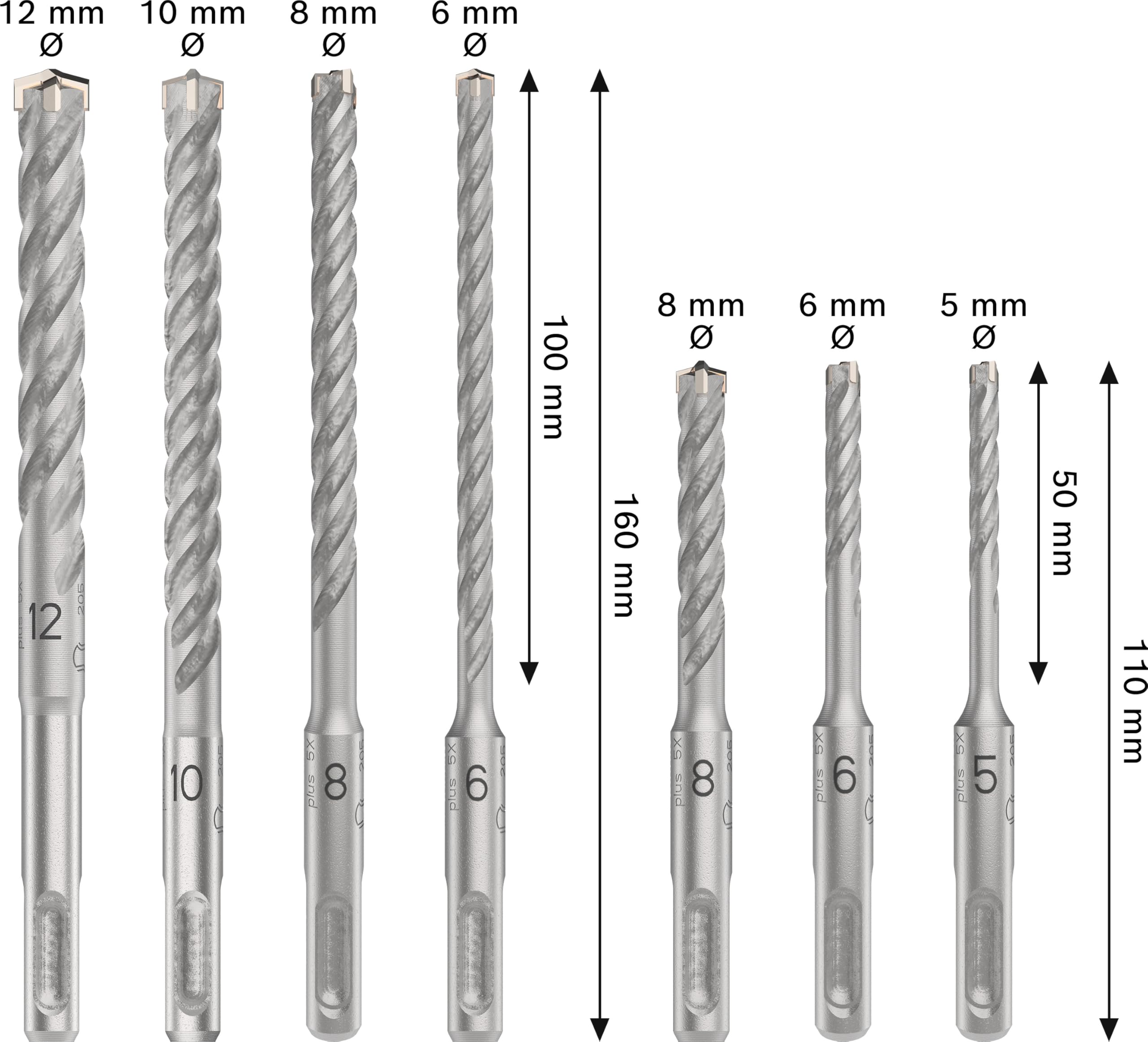 Bosch 7x Coffret de forets pour perforateur PRO SDS plus-5X (pour Béton, Briques silicocalcaires, Ø 5,0, 6,0, 8,0, 6,0, 8,0, 10,0, 12,0 mm, Professional Accessoire Marteau burineur, Brise-béton)