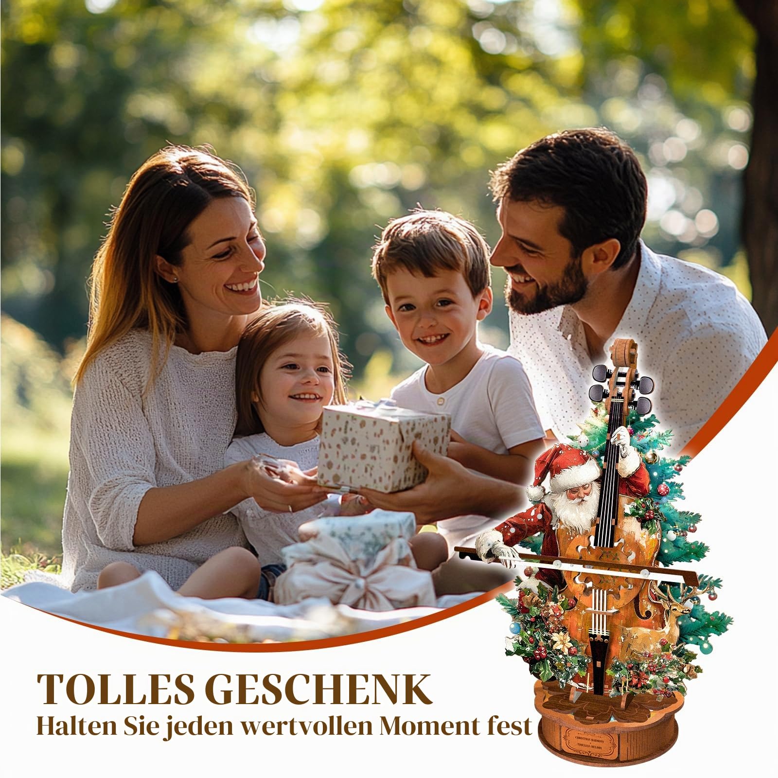 3D Holzpuzzle Erwachsene, Weihnachtskonzert Cello Holz Spieluhr Modellbausätze, Basteln/Schreibtisch Wohn Dekoration/Hobbys für Frauen und Männer, Geschenk zum Geburtstag und zu Weihnachten