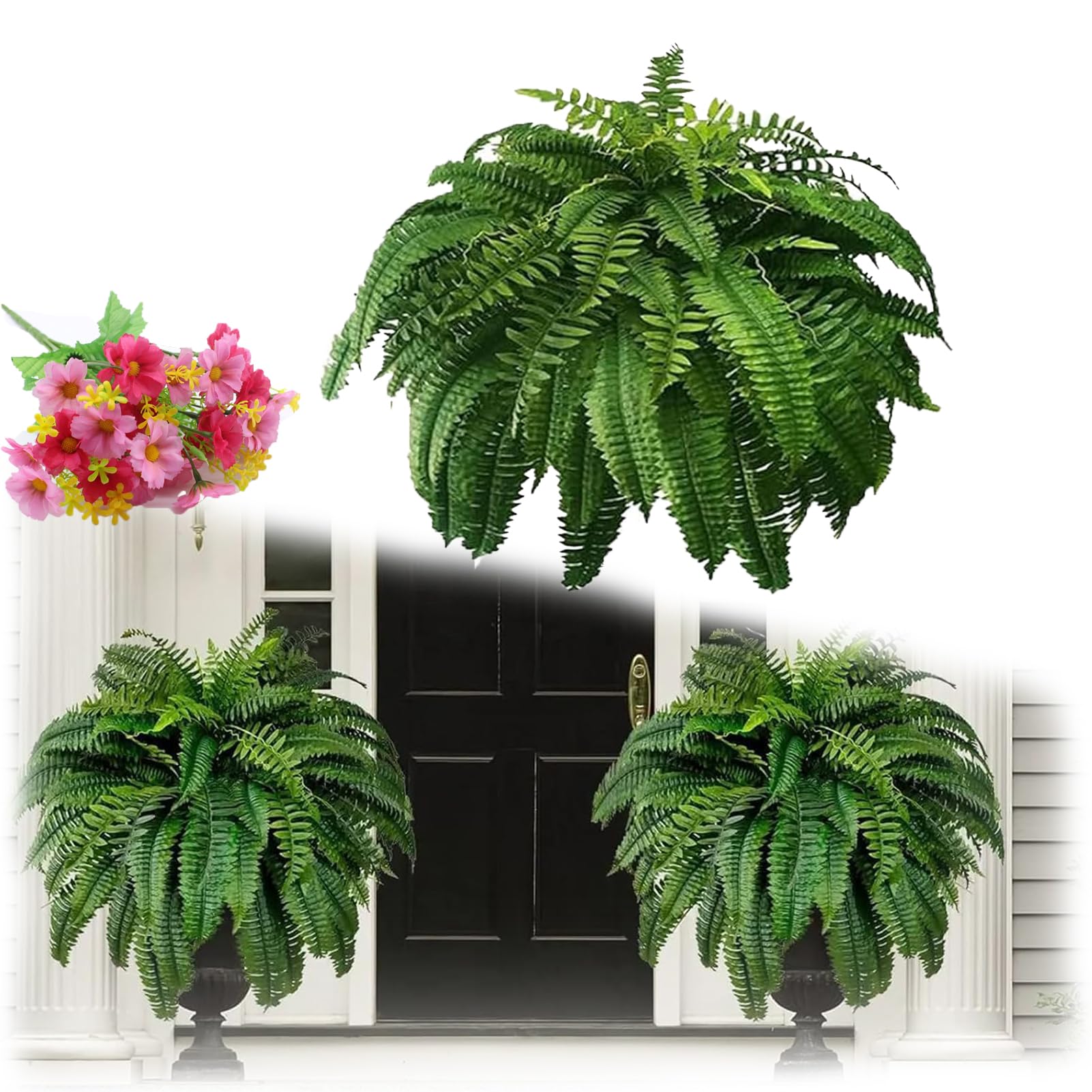 UV Resistant Lifelike Artificial Boston Fern, Boston Fern Artificial Outdoor Plants Large, Faux Ferns For Outdoor Planter Large, Fake Fern Artificial Ferns For Outdoors (17" 28 leaves, 1pcs)
