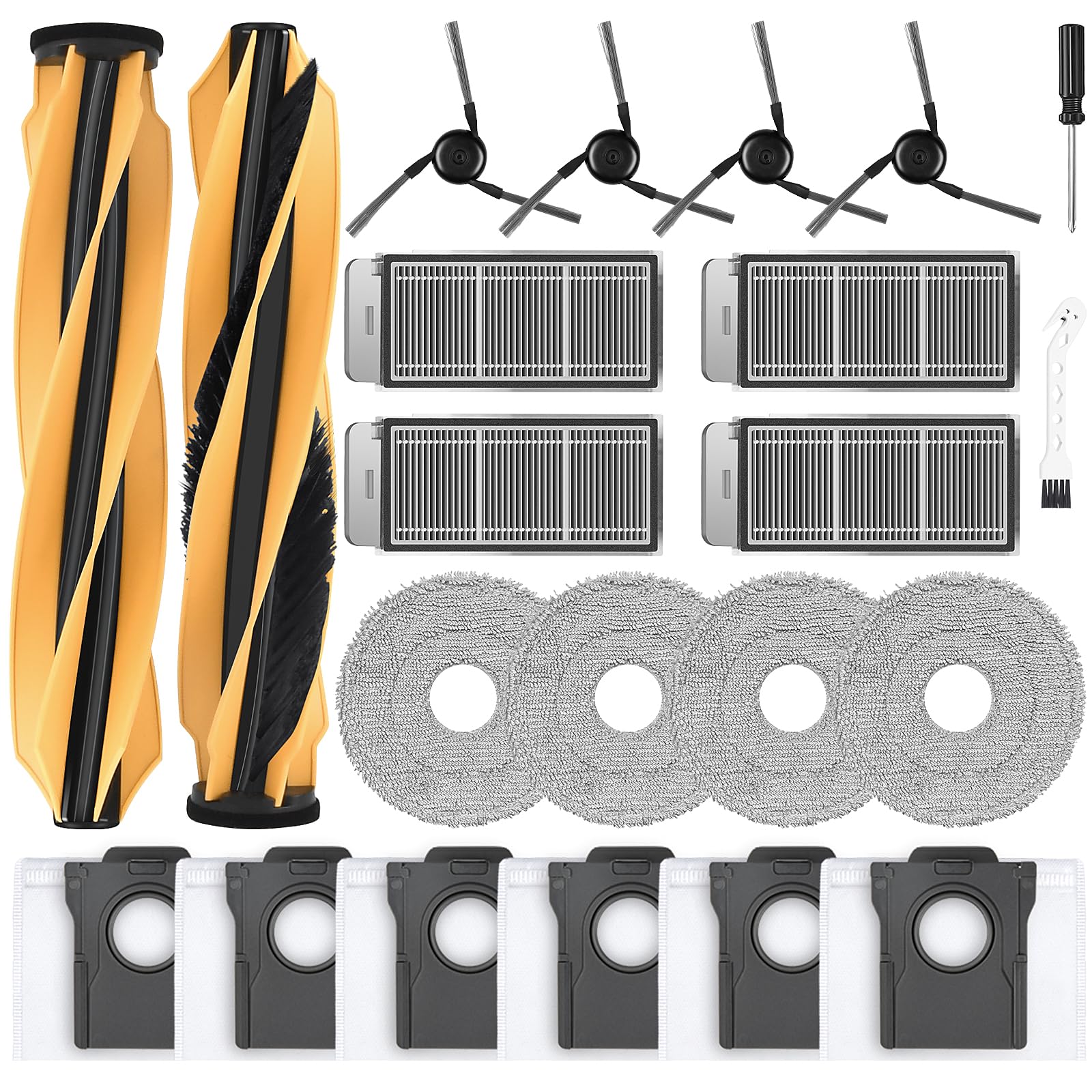 22 Stück Zubehör für Mova V50 Ultra/Dreame X50 Ultra/L50 Pro Ultra/X50 Master Saugroboter, 2 Hauptbürsten 4 Wischtücher 4 Filtern 6 Staubbeuteln 4 Seitenbürsten 1 Reinigungsbürste 1 Schraubenzieher