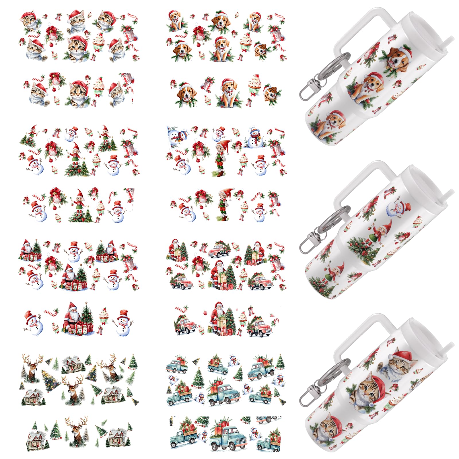 Autocollants UV DTF elfe de Noël - Lot de 16 feuilles imperméables pour gobelets et loisirs créatifs
