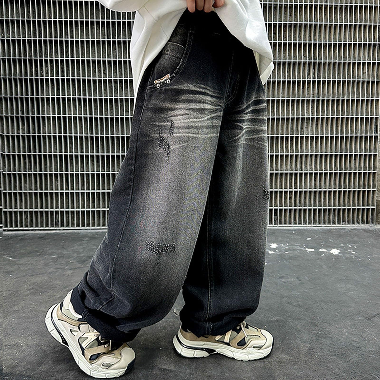 Generico Jeans Baggy Ragazzo - Pantaloni Cargo per Bambini Pantaloni con Vita Completamente Elasticizzata vestibilità Regolare età 4-12 Anni