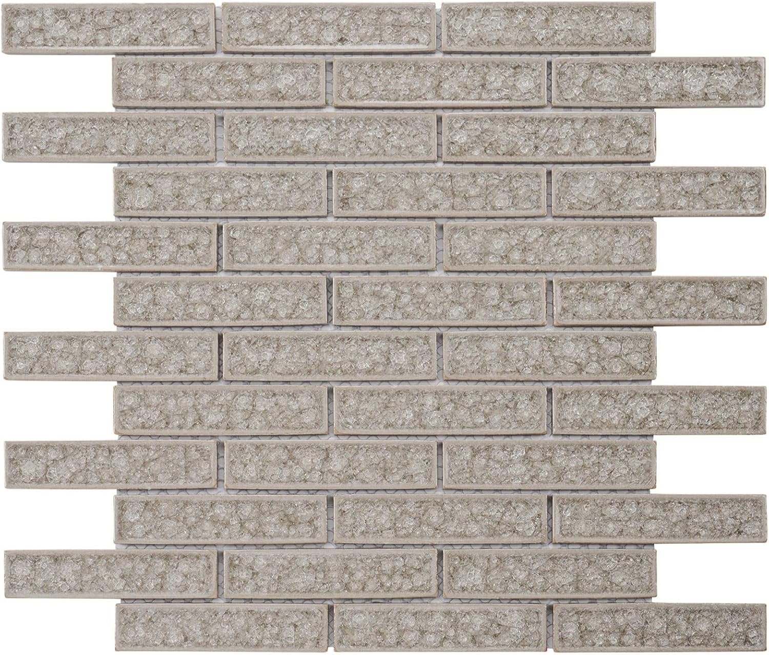 Modket Interlocking Frosty White Crackle Glass Tile Mesh Mounted Backsplash TDH180MO (5 Sheets)