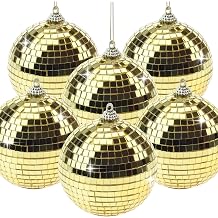 Folmywy 6 Pack Mirror Disco Ball Gold Reflective Decoration 3.14 Inch Ornament Hanging Balls Lightweight for Cake Topper Music Festival Stage Props School Celebration Decor