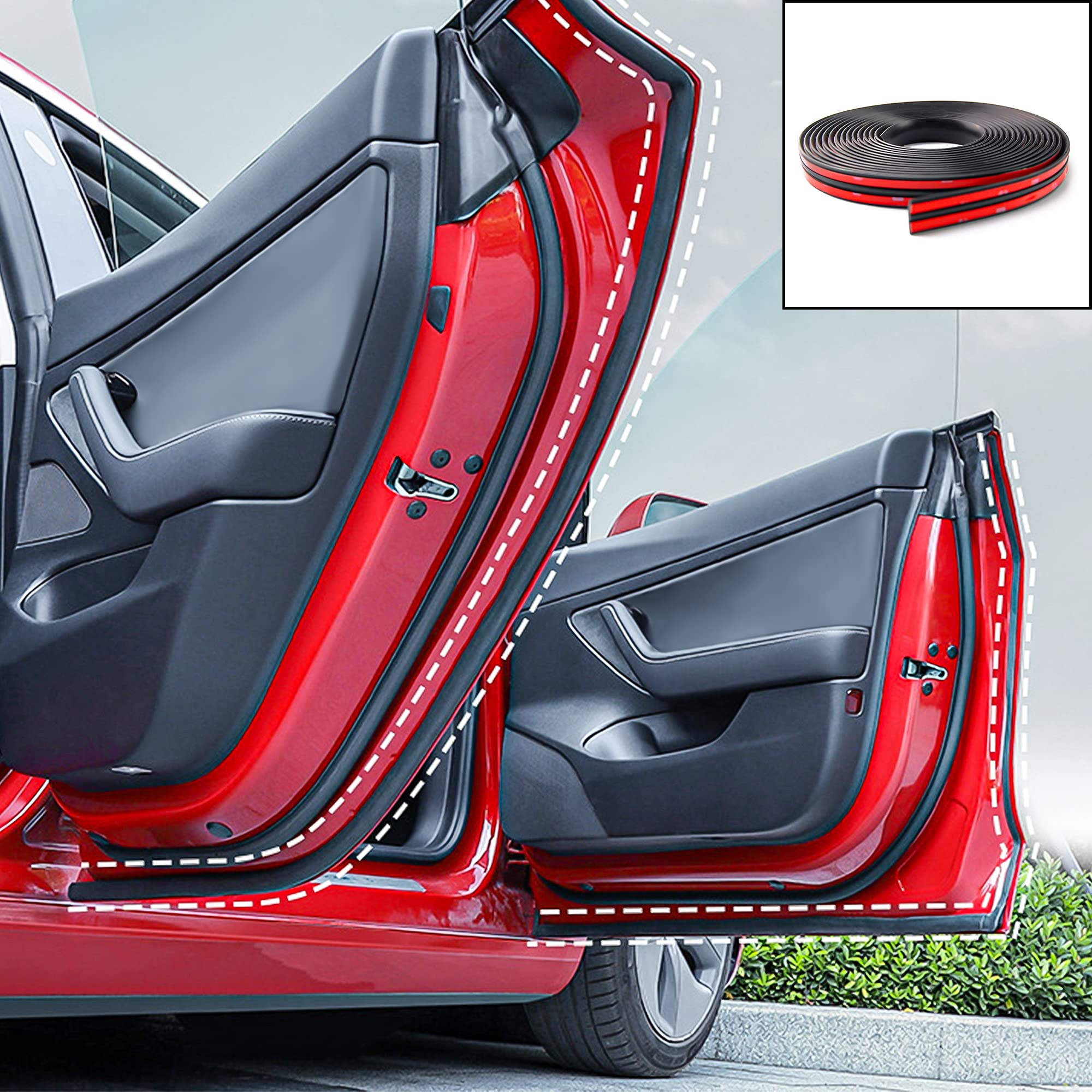Arcoche Kit De Joint De Porte Tesla Modèle 3, Bande En Caoutchouc Insonorisée Pour Réduction Du Bruit, Bande D'Étanchéité Pour Réduction Du Bruit Du Vent Pour Modèle 3