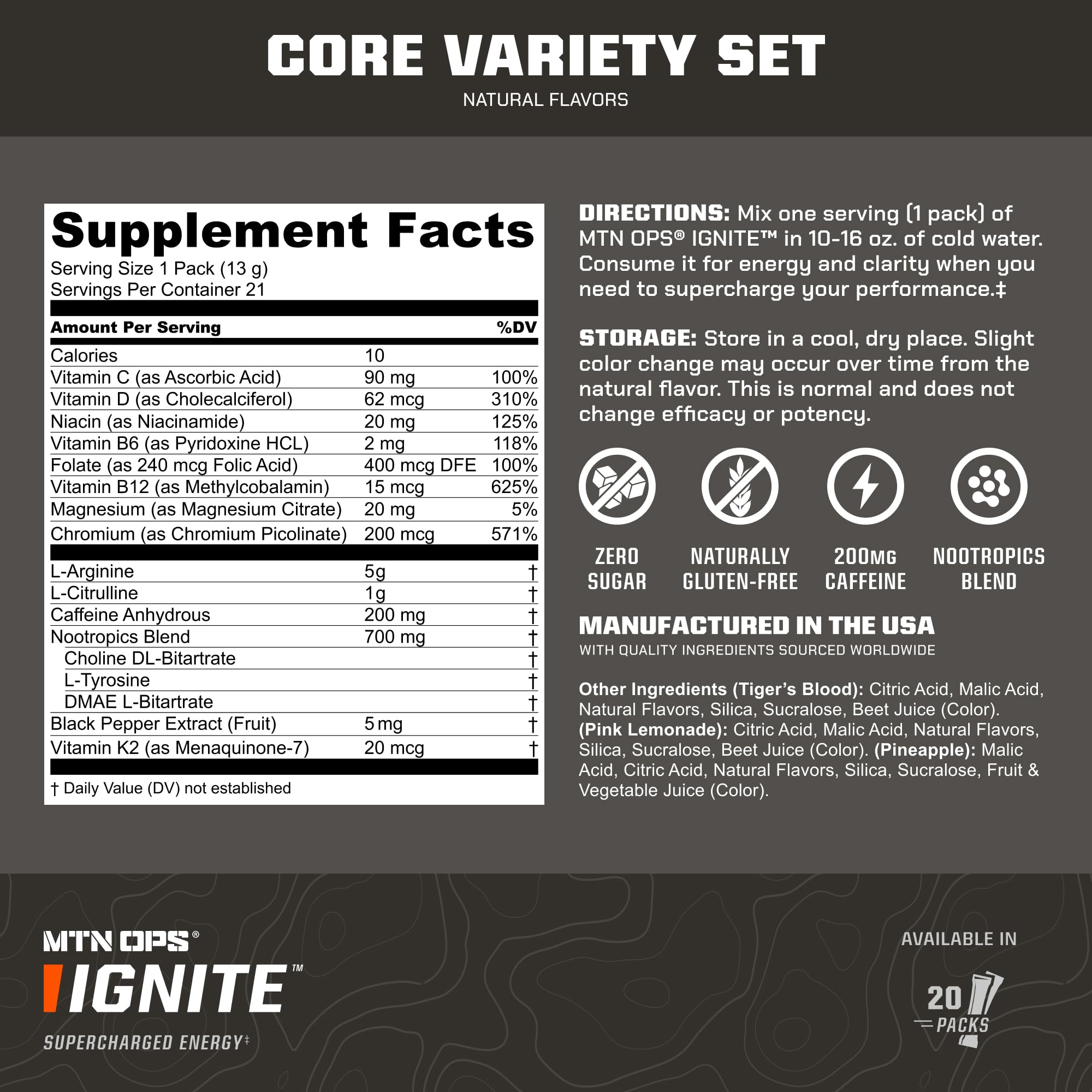 MTN OPS Ignite Energy Powder, Zero Sugar, Core Flavor Variety Pack — Amazon image 4