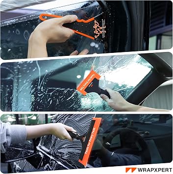 WRAPXPERT Window Tint Tool Kit 3 Pcs Professional Window Tint Squeegee 8.25 Wide Blade/Short Handle Rubber Scraper, Triangle Corner Squeegee for Car Windshield, Side Mirror, Rear Glass Tinting