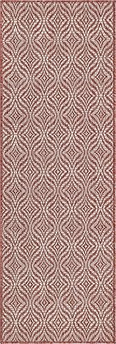 Unique Loom Alfombra de área de la colección Trellis para exteriores, diseño de enrejado decorativo (2 x 6 pies 1 pulgada, rojo óxidomarfil)